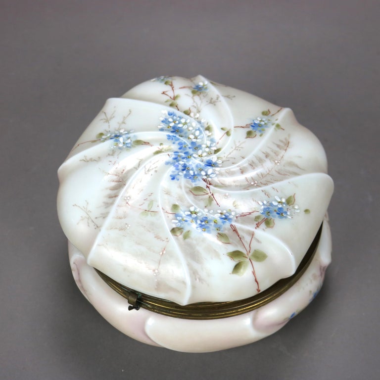 Antique Wavecrest Hand Painted Glass Collar Box with Floral Elements 19thC