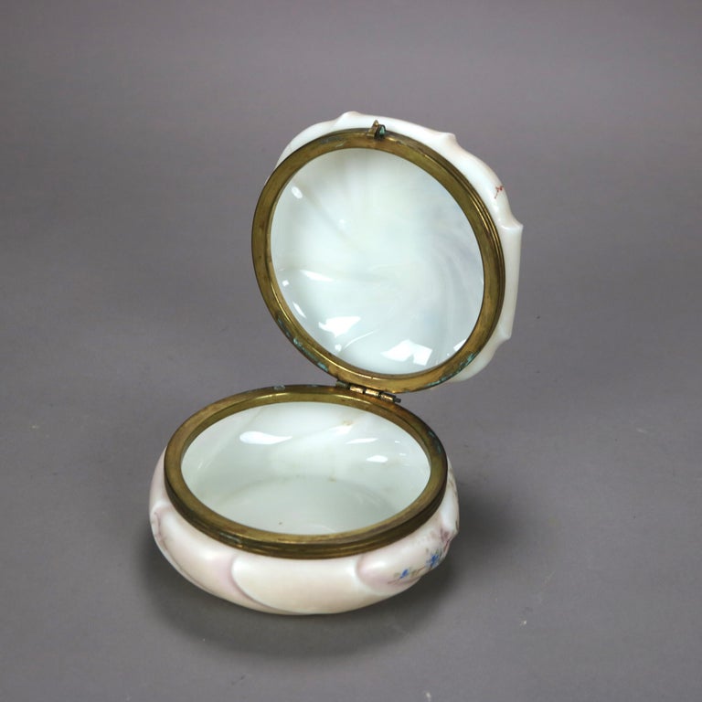 Antique Wavecrest Hand Painted Glass Collar Box with Floral Elements 19thC