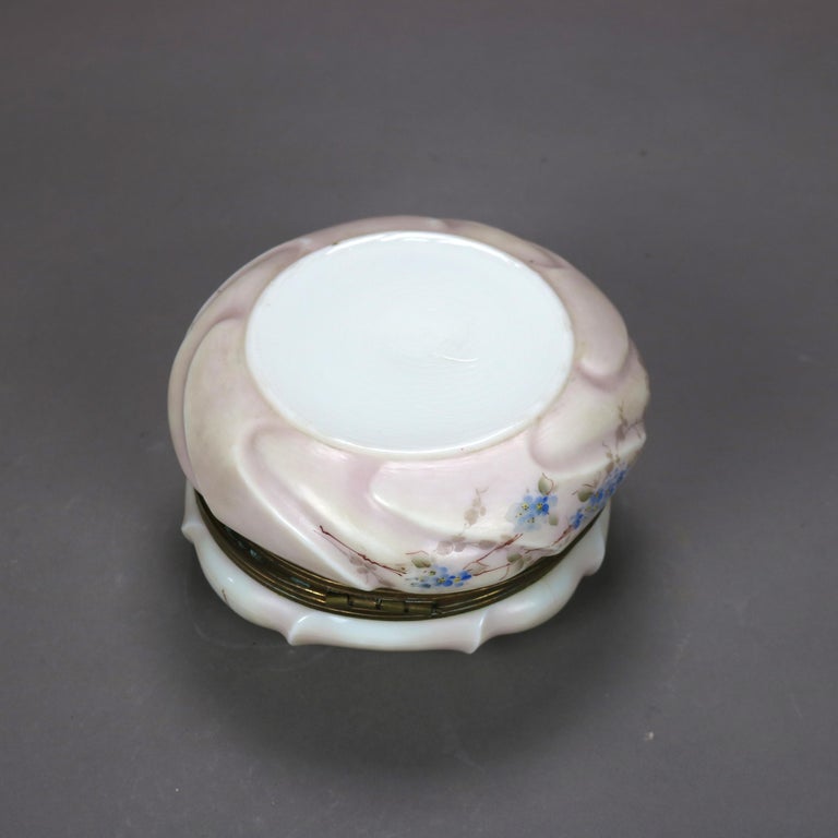 Antique Wavecrest Hand Painted Glass Collar Box with Floral Elements 19thC
