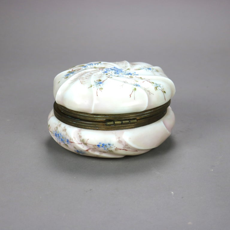 Antique Wavecrest Hand Painted Glass Collar Box with Floral Elements 19thC