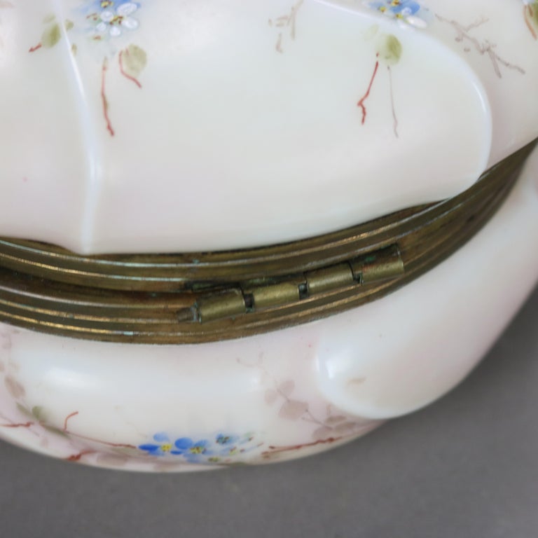 Antique Wavecrest Hand Painted Glass Collar Box with Floral Elements 19thC
