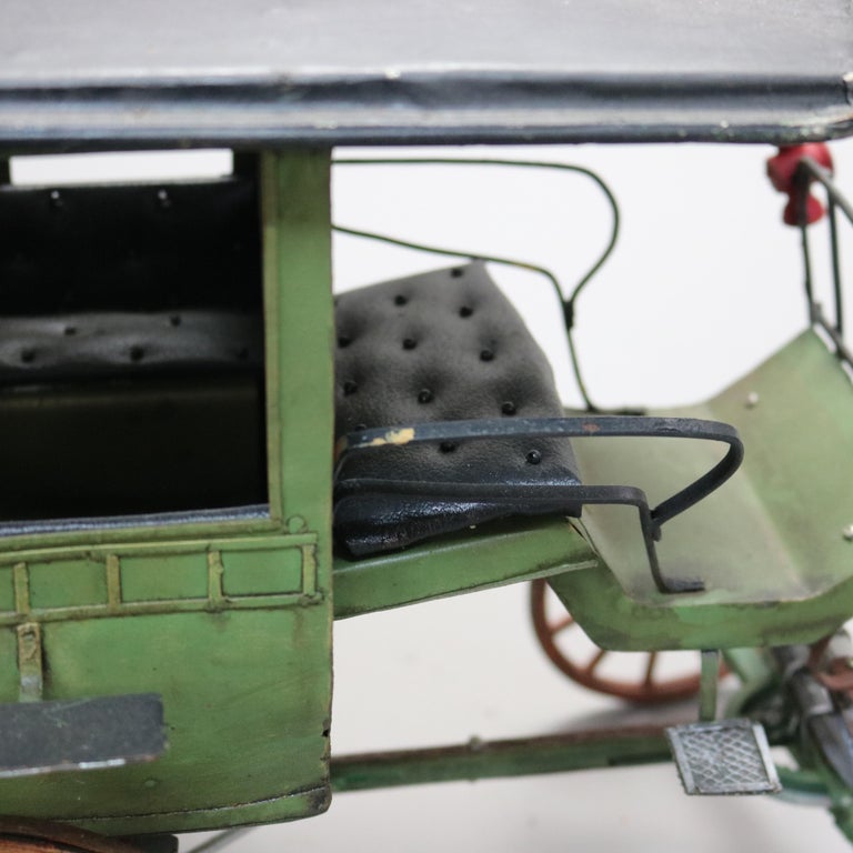 Large Antique Toy Polychrome Tin & Wood Model Horse Drawn Carriage C1930