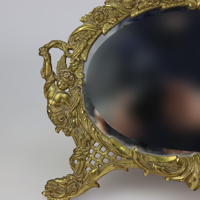 Antique Figural & Floral Gilt Bronze Dresser Mirror C1920