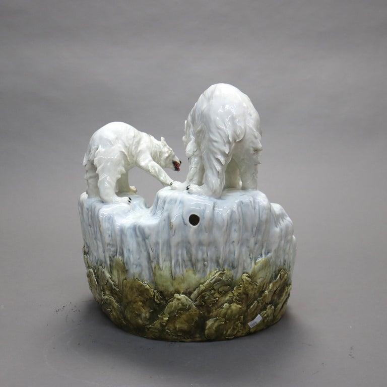 Antique Capodimonte Porcelain And Glass Polar Bear Centerpiece C1900