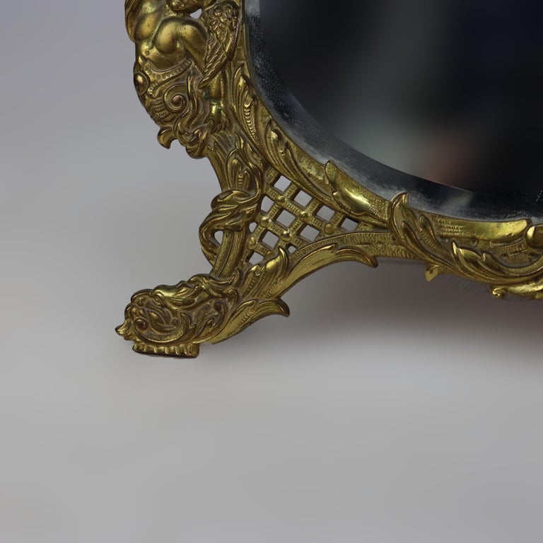 Antique Figural & Floral Gilt Bronze Dresser Mirror C1920