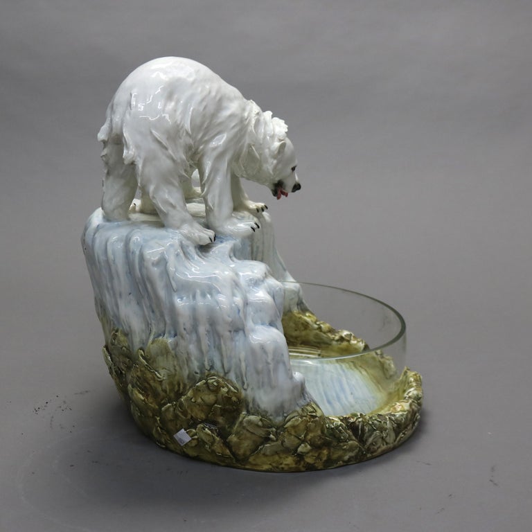Antique Capodimonte Porcelain And Glass Polar Bear Centerpiece C1900
