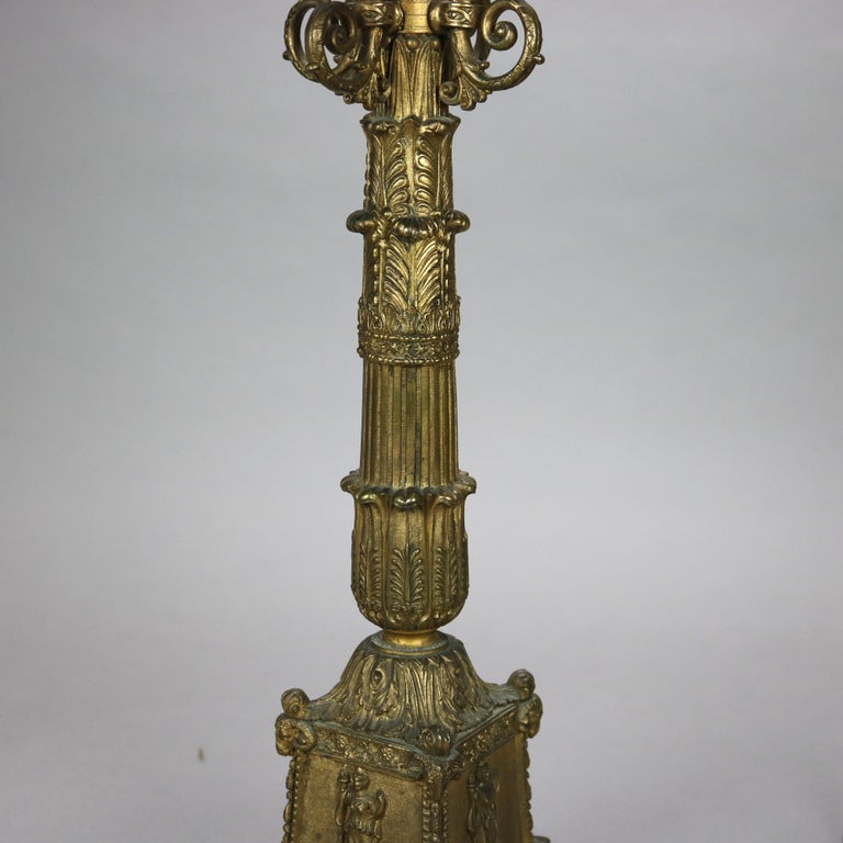 Antique Neoclassical Bronze Five Light Candelabra Table Lamp C1890