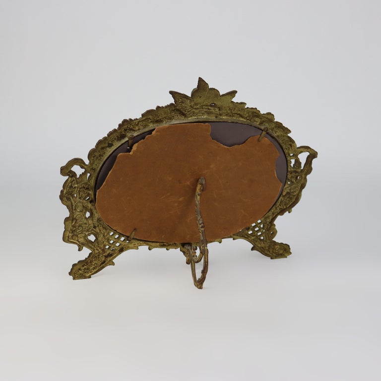 Antique Figural & Floral Gilt Bronze Dresser Mirror C1920