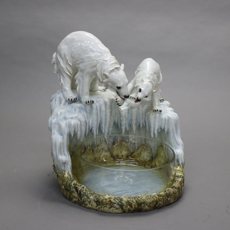 Antique Capodimonte Porcelain And Glass Polar Bear Centerpiece C1900