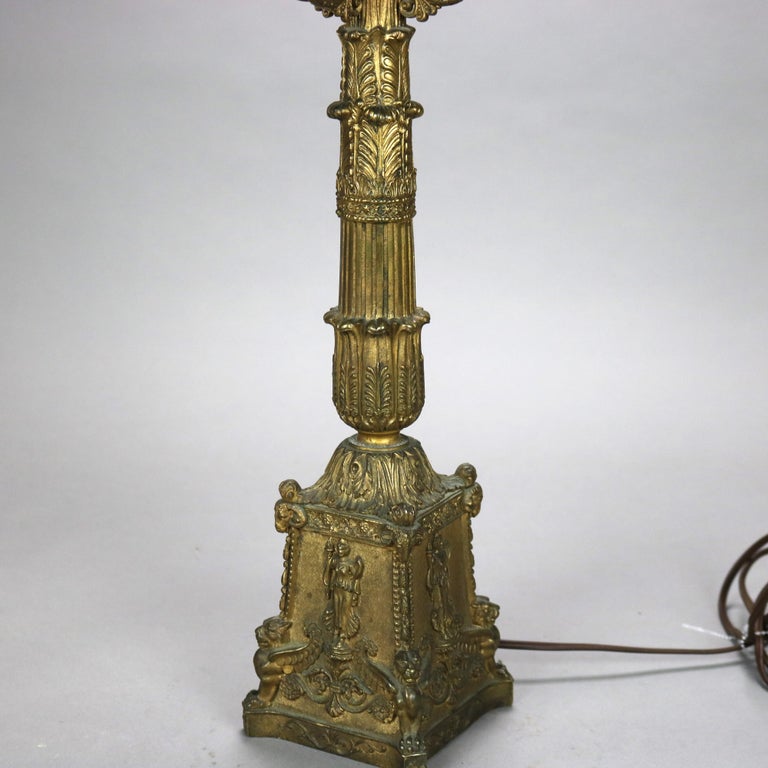 Antique Neoclassical Bronze Five Light Candelabra Table Lamp C1890