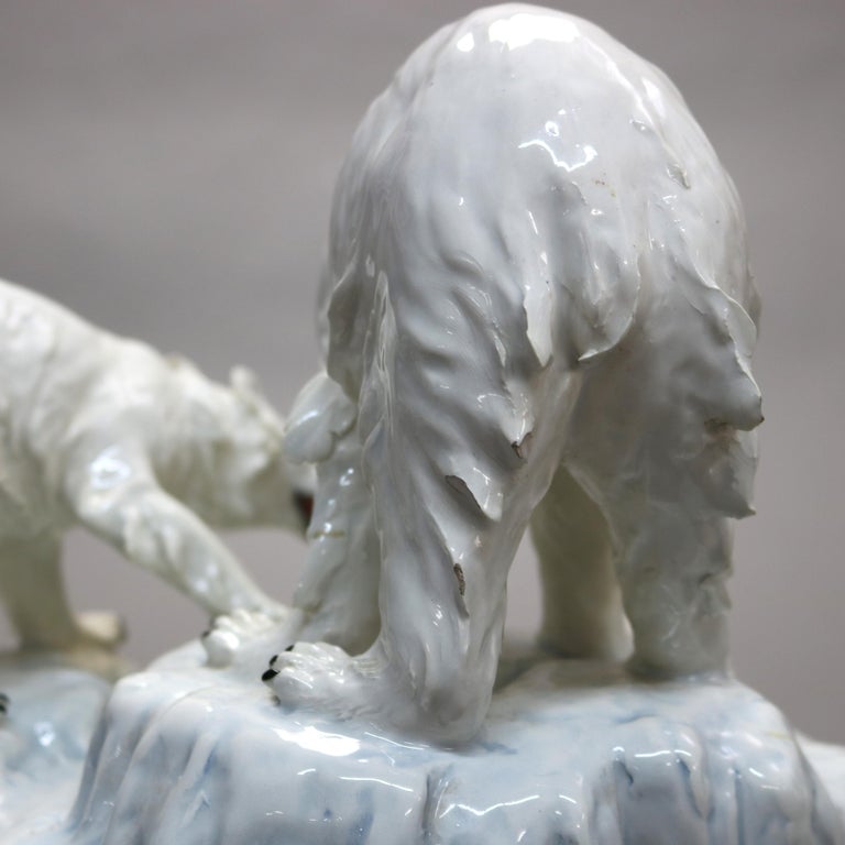 Antique Capodimonte Porcelain And Glass Polar Bear Centerpiece C1900