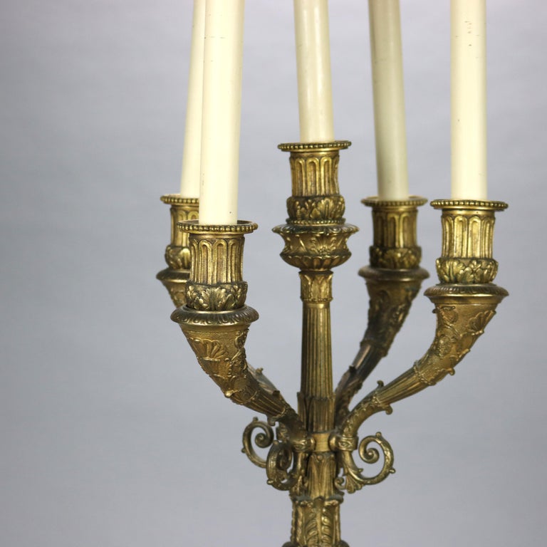 Antique Neoclassical Bronze Five Light Candelabra Table Lamp C1890