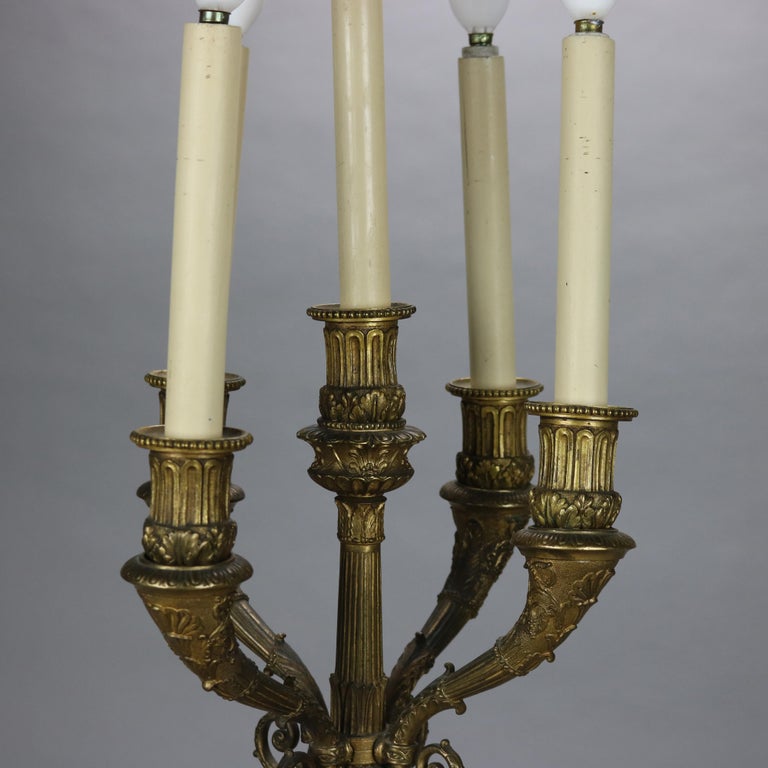 Antique Neoclassical Bronze Five Light Candelabra Table Lamp C1890
