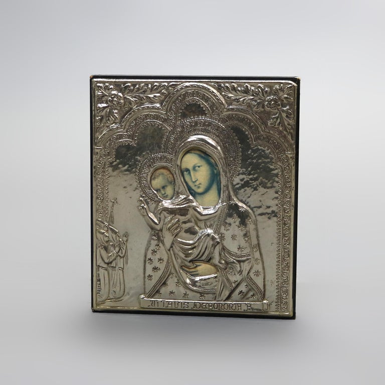 Silver Russian Icon Painting With Hall Marks 20thC