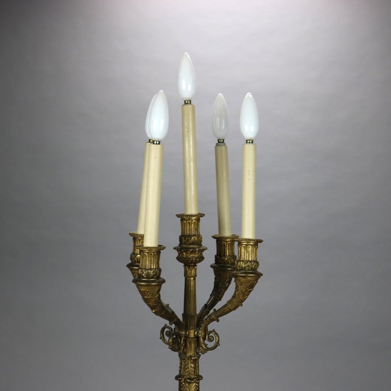 Antique Neoclassical Bronze Five Light Candelabra Table Lamp C1890