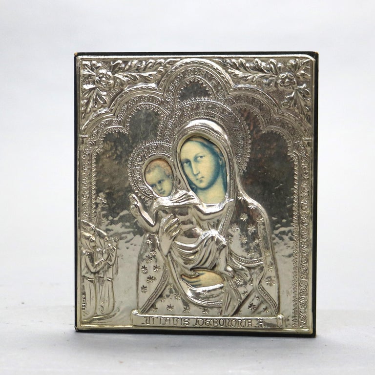 Silver Russian Icon Painting With Hall Marks 20thC