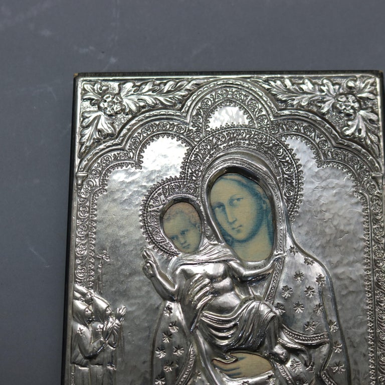 Silver Russian Icon Painting With Hall Marks 20thC