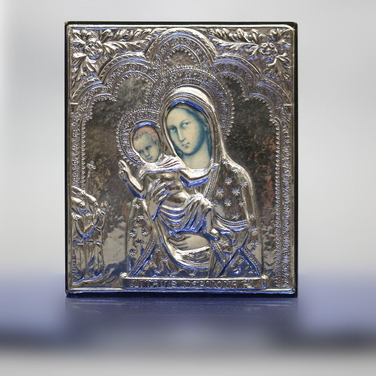 Silver Russian Icon Painting With Hall Marks 20thC