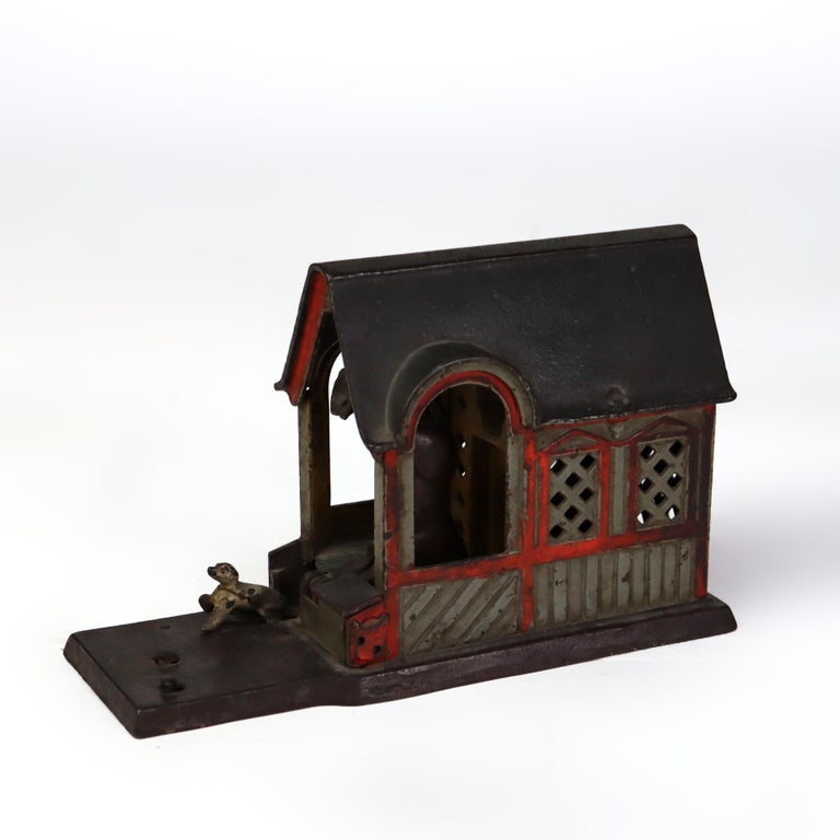 Antique Panted Cast Iron Figural Mule & Barn Mechanical Bank C1880