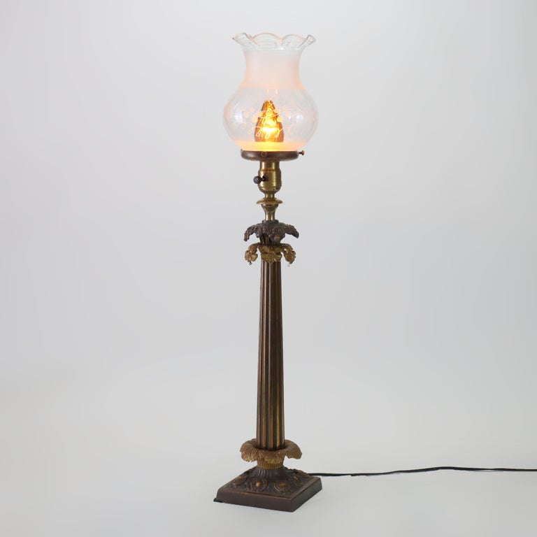 Antique Argand Sinumbra Bronze Electrified Solar Table Lamp c1840