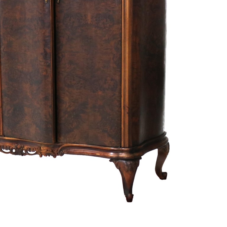 Monumental Antique French Carved Mahogany, Rosewood & Burl Armoire C1890