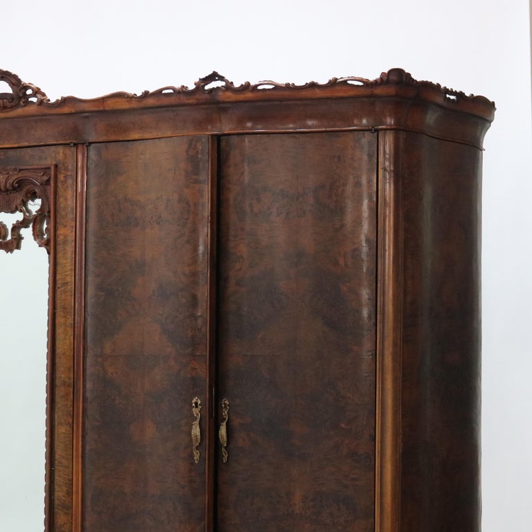 Monumental Antique French Carved Mahogany, Rosewood & Burl Armoire C1890
