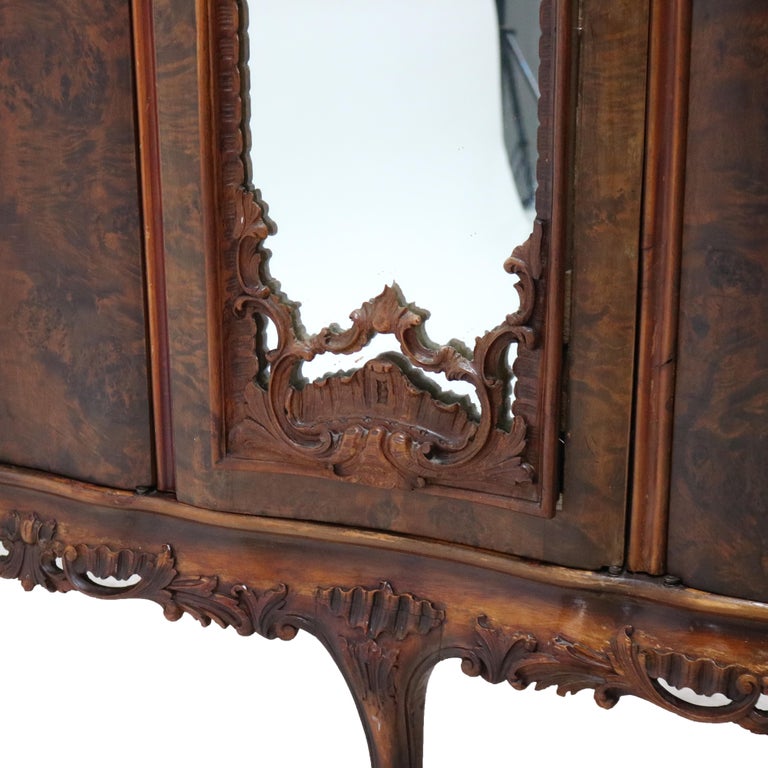 Monumental Antique French Carved Mahogany, Rosewood & Burl Armoire C1890