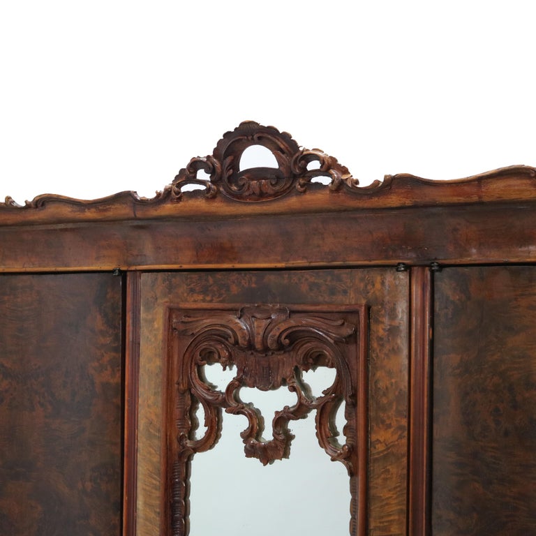 Monumental Antique French Carved Mahogany, Rosewood & Burl Armoire C1890