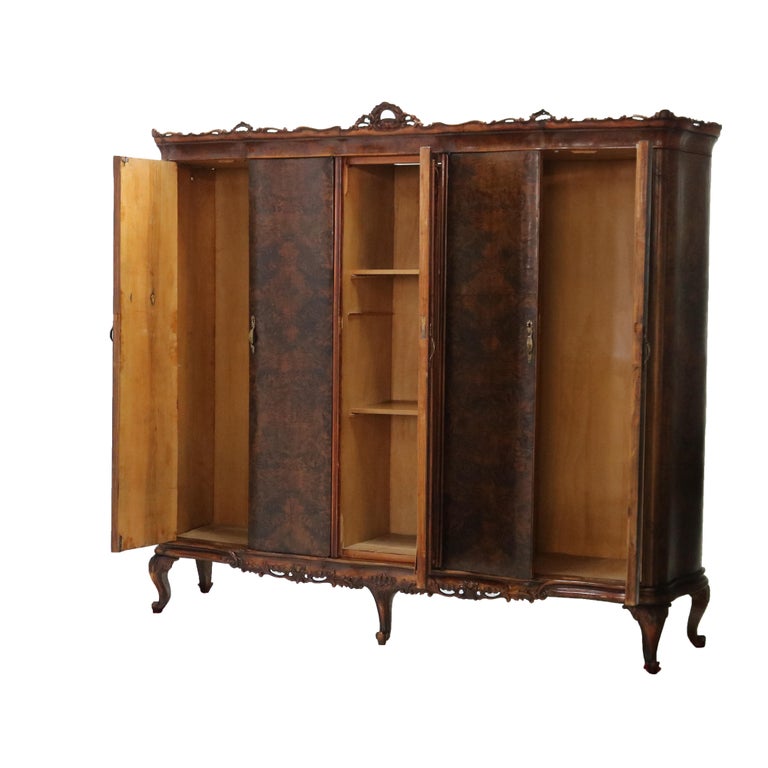 Monumental Antique French Carved Mahogany, Rosewood & Burl Armoire C1890