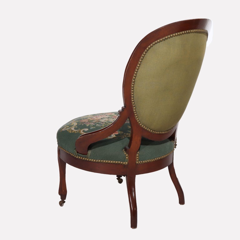 Pair Renaissance Revival Carved Walnut & Needlepoint Parlor Armchairs C1880
