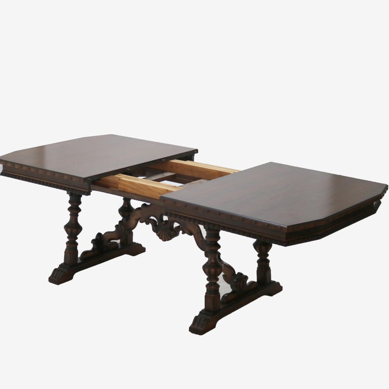 Antique Berkey And Gay Kittinger School Carved Walnut Trestle Table C1930
