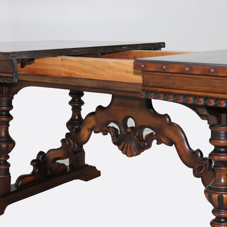 Antique Berkey And Gay Kittinger School Carved Walnut Trestle Table C1930