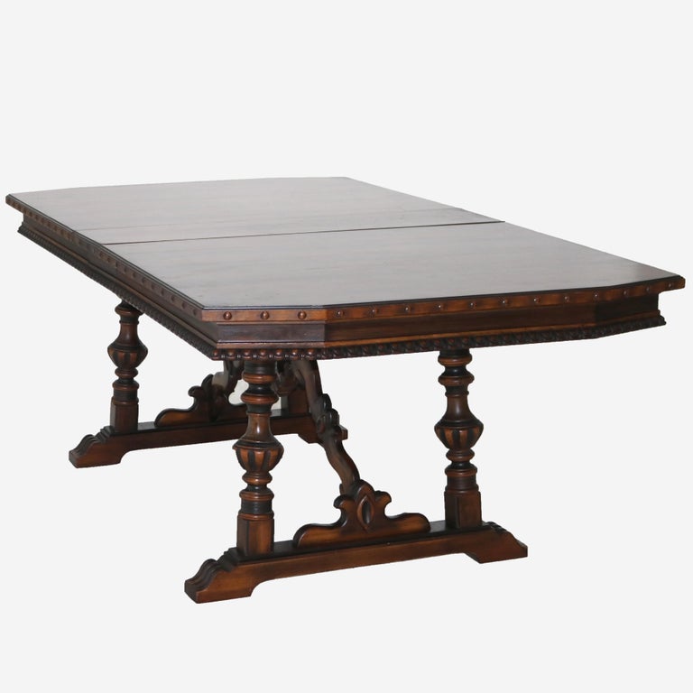 Antique Berkey And Gay Kittinger School Carved Walnut Trestle Table C1930