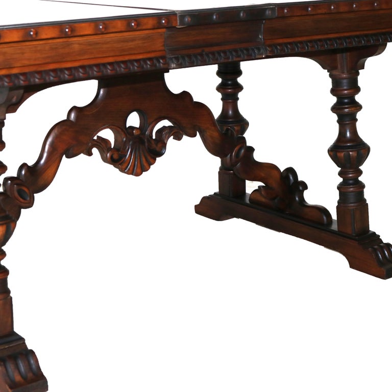 Antique Berkey And Gay Kittinger School Carved Walnut Trestle Table C1930
