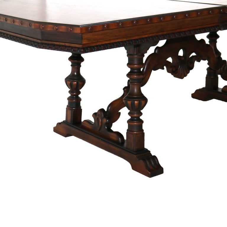 Antique Berkey And Gay Kittinger School Carved Walnut Trestle Table C1930