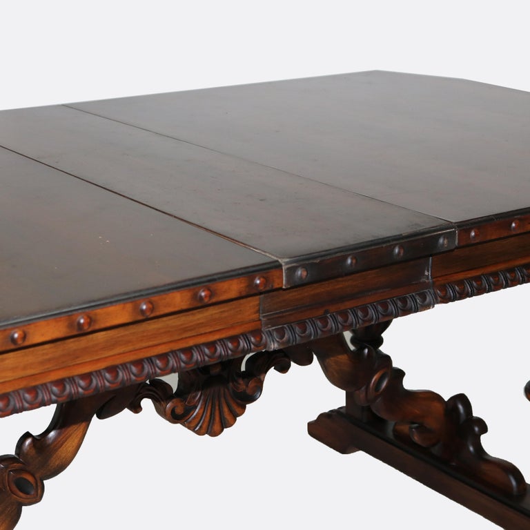 Antique Berkey And Gay Kittinger School Carved Walnut Trestle Table C1930