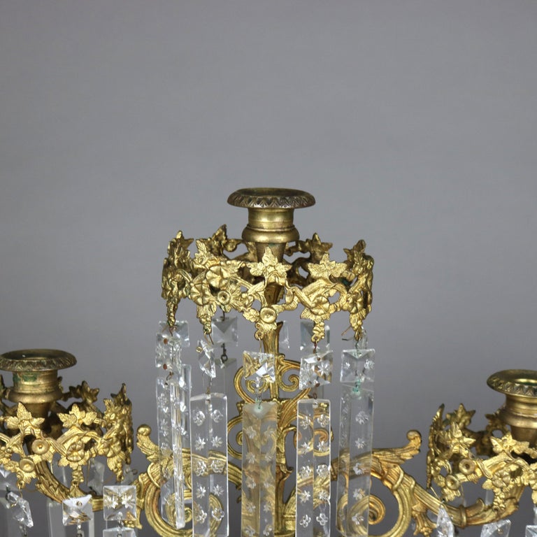 Antique Brass, Marble & Crystal Girandole Candelabra with Bigelow Chapel c1890