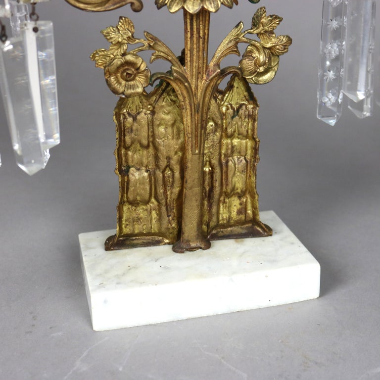 Antique Brass, Marble & Crystal Girandole Candelabra with Bigelow Chapel c1890