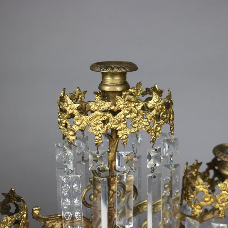 Antique Brass, Marble & Crystal Girandole Candelabra with Bigelow Chapel c1890
