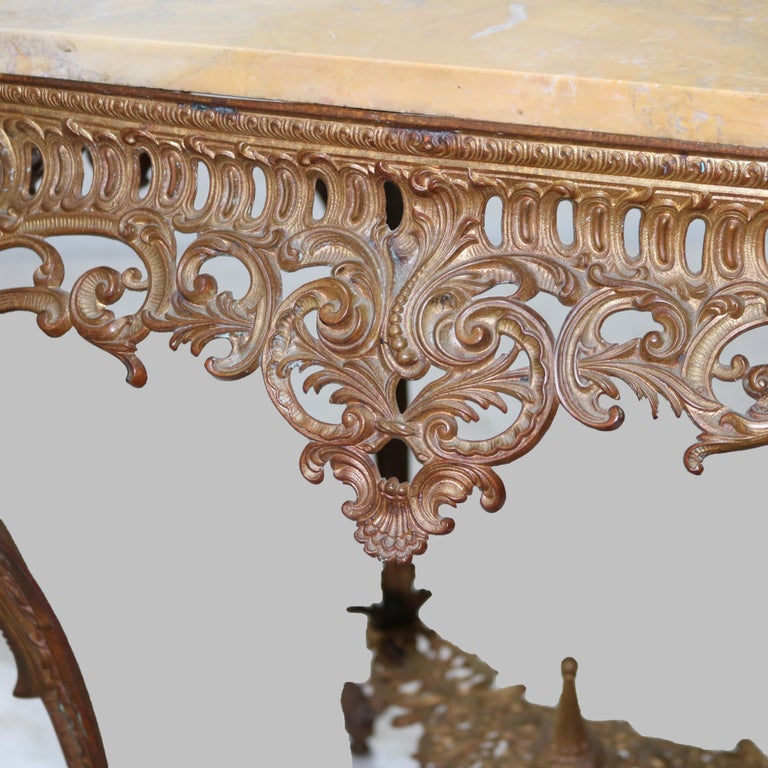 Antique Louis XIV Style Reticulated Gilt Bronze Marble Top Center Table C1890