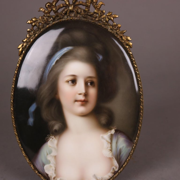 Antique Berlin School KPM Porcelain Portrait Plaque of a Woman, Framed, C1890