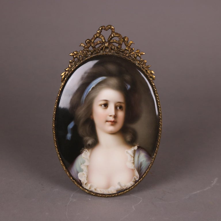 Antique Berlin School KPM Porcelain Portrait Plaque of a Woman, Framed, C1890