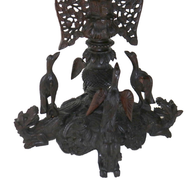 Antique Anglo Indian Carved Figural Bird, Floral & Foliage Rosewood Table 19thC