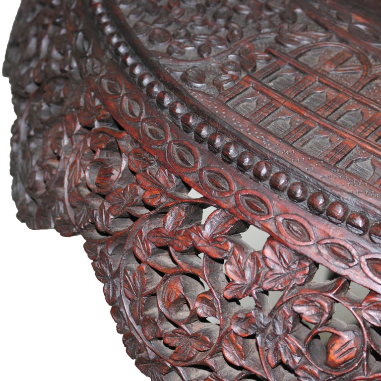 Antique Anglo Indian Carved Figural Bird, Floral & Foliage Rosewood Table 19thC