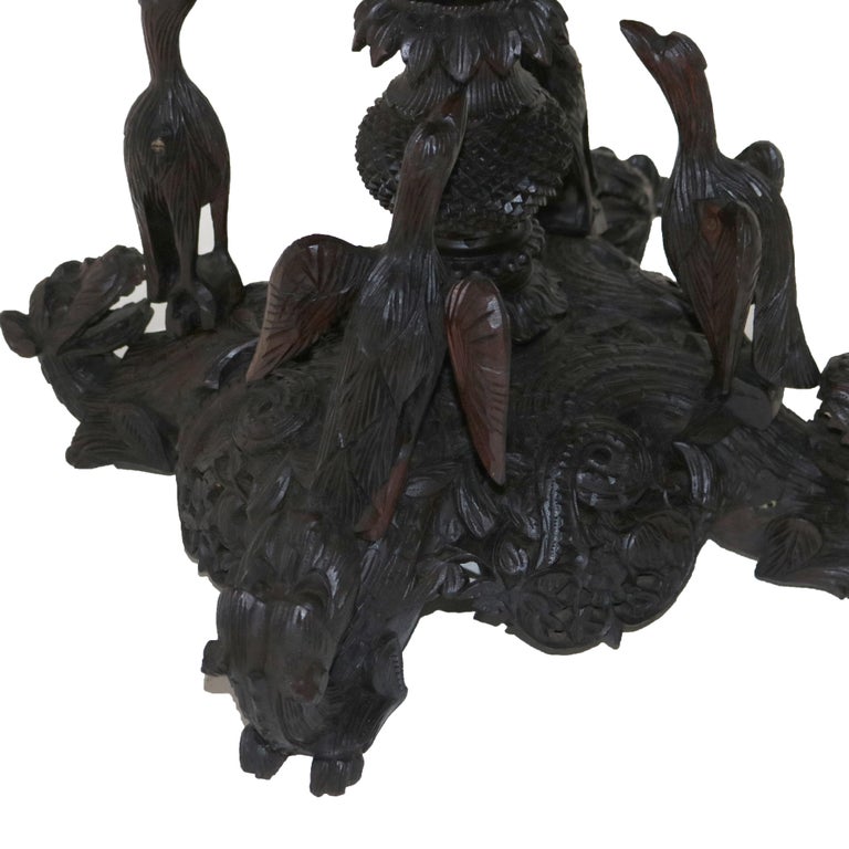 Antique Anglo Indian Carved Figural Bird, Floral & Foliage Rosewood Table 19thC