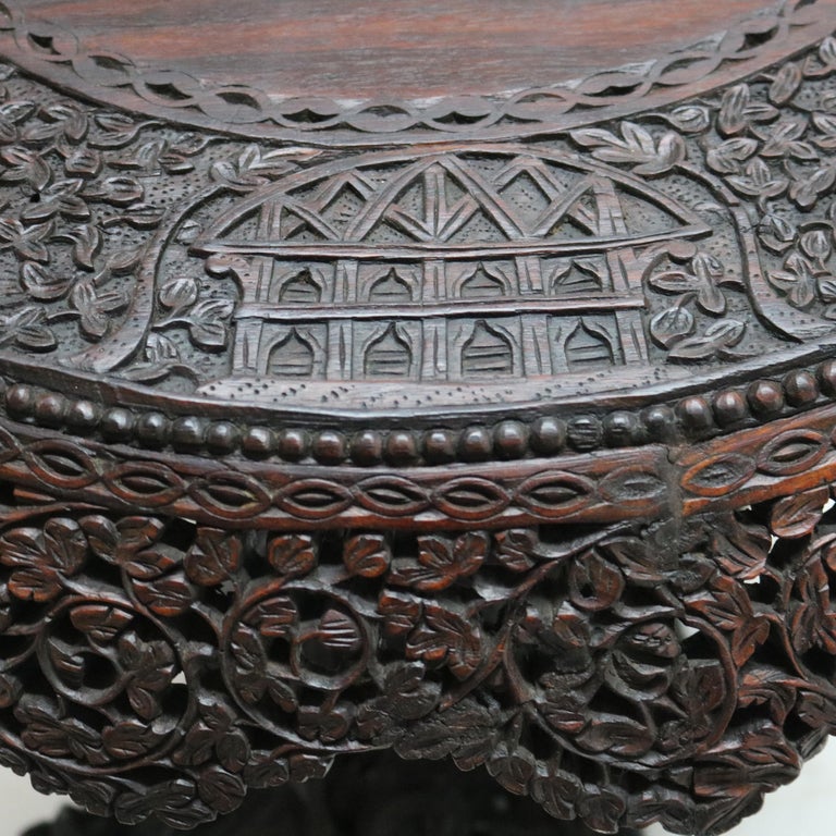 Antique Anglo Indian Carved Figural Bird, Floral & Foliage Rosewood Table 19thC