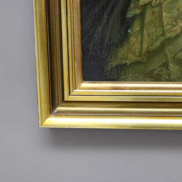 Antique Oil on Board Portrait Painting of a Noble Woman, Giltwood Framed, C1880