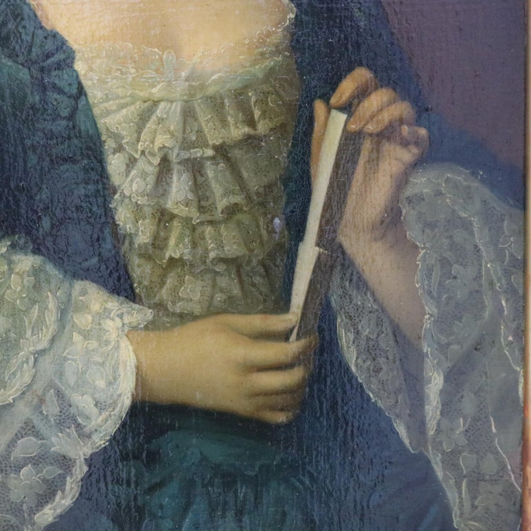 Antique Oil on Board Portrait Painting of a Noble Woman, Giltwood Framed, C1880
