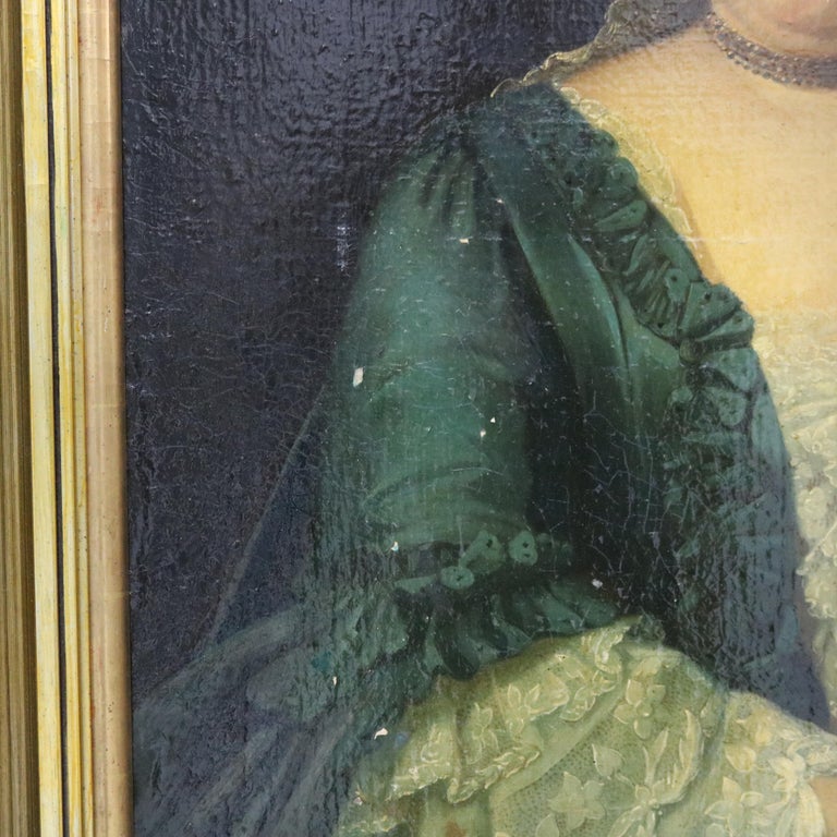 Antique Oil on Board Portrait Painting of a Noble Woman, Giltwood Framed, C1880
