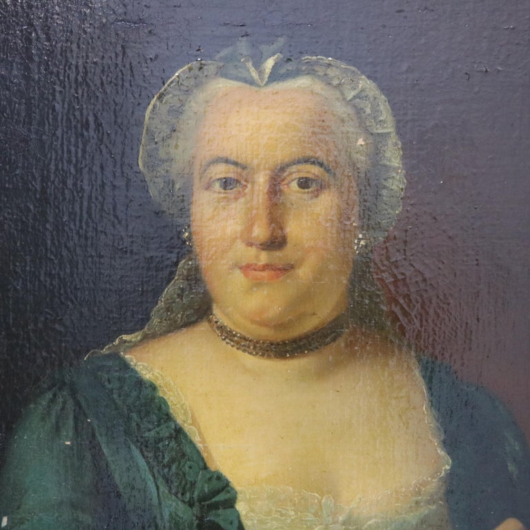 Antique Oil on Board Portrait Painting of a Noble Woman, Giltwood Framed, C1880